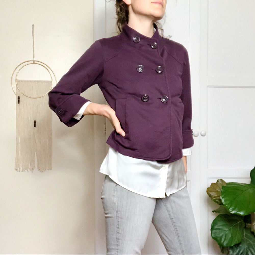 CAbi Plum Terry Topper Swing Style Crop Pea Coat S